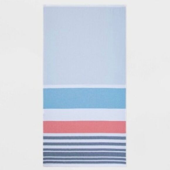 BLUE BASE Warm Striped Sand Resist Beach Towel - Sun Squad™ - Picture 1 of 2